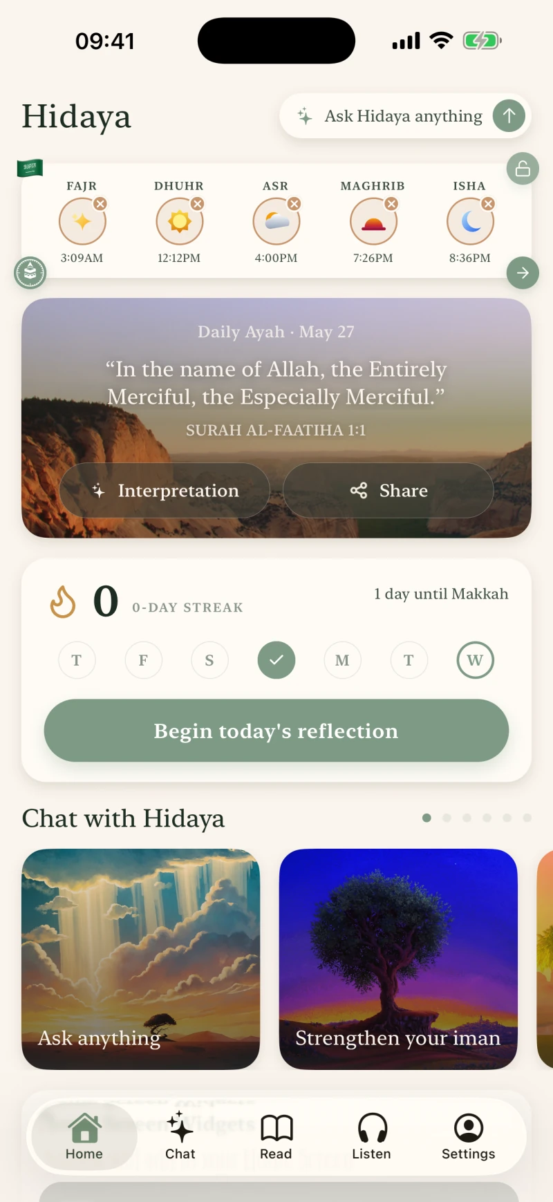 Hidaya home screen